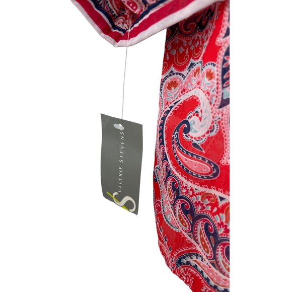 Valerie Stevens Womens Size 2X Top Red Paisley Sheer Boho Tassels Blouse Shirt - Picture 7 of 10